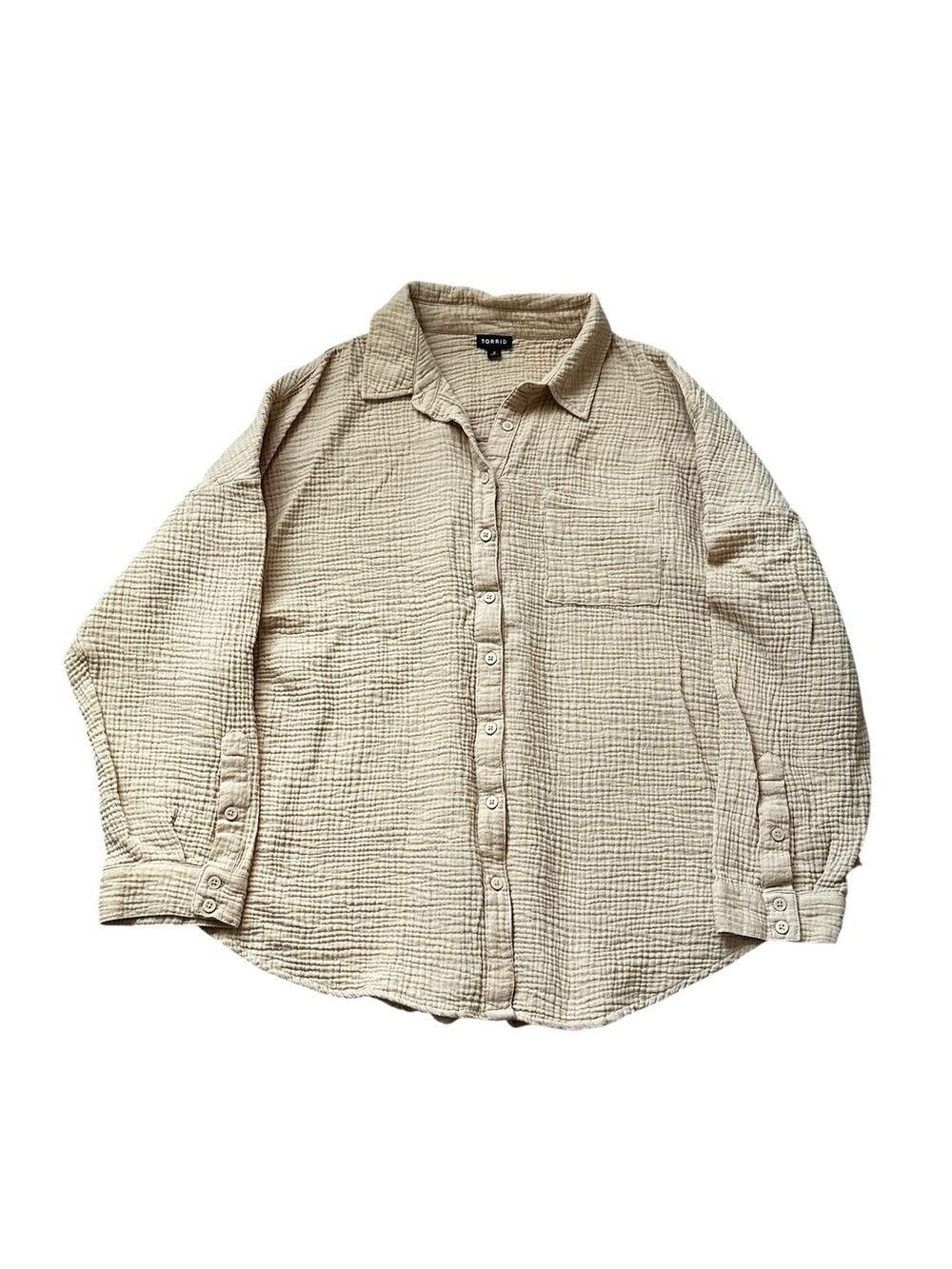 Torrid gauze button up shirt swim cover relaxed fit long sleeve summer cotton